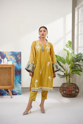 DC-0411 GREEN 2PCS  EMBROIDERED KURTA WITH TROUSER